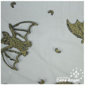 TUL MURCIÉLAGOS NEGRO Y GLITTER ORO 150cm