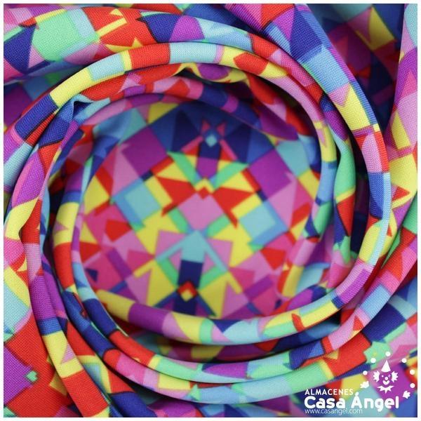 STRETCH CON ESTAMPADO GEOMÉTRICO MULTICOLOR 150cm
