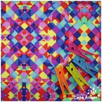 STRETCH CON ESTAMPADO GEOMÉTRICO MULTICOLOR 150cm