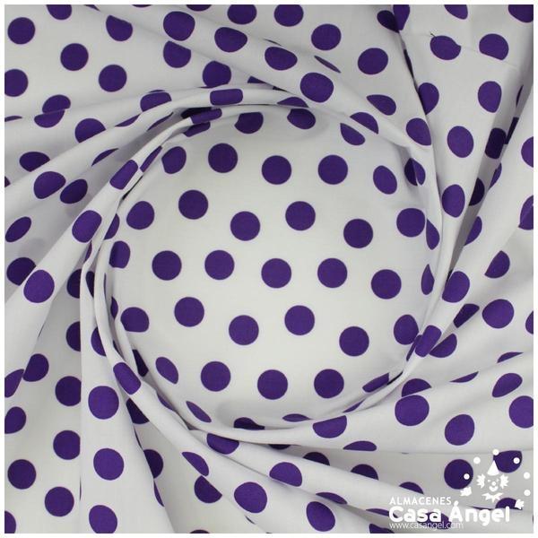 POPELÍN DE LUNARES MORADO SOBRE FONDO BLANCO SERIE ALANTE 150cm