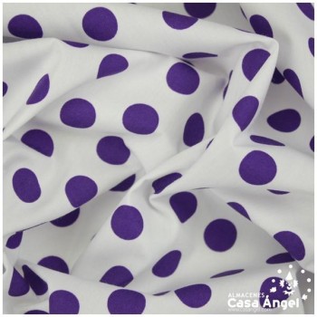 POPELÍN DE LUNARES MORADO SOBRE FONDO BLANCO SERIE ALANTE 150cm
