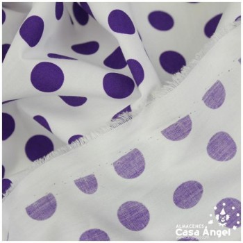 POPELÍN DE LUNARES MORADO SOBRE FONDO BLANCO SERIE ALANTE 150cm