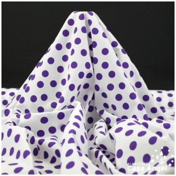 POPELÍN DE LUNARES MORADO SOBRE FONDO BLANCO SERIE ALANTE 150cm