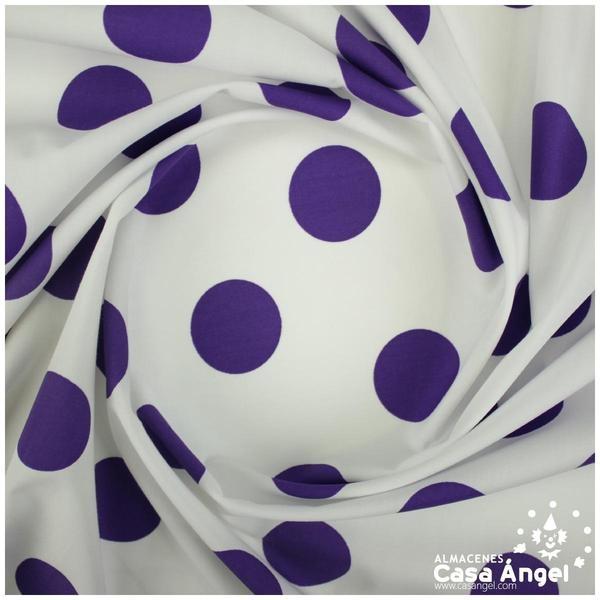 POPELÍN DE LUNARES MORADO SOBRE FONDO BLANCO SERIE JONDO 150cm