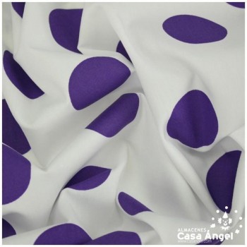 POPELÍN DE LUNARES MORADO SOBRE FONDO BLANCO SERIE JONDO 150cm