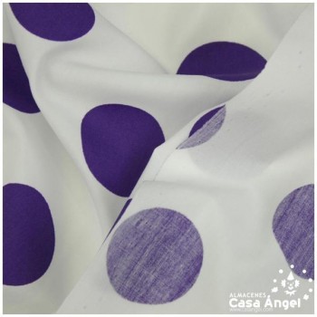 POPELÍN DE LUNARES MORADO SOBRE FONDO BLANCO SERIE JONDO 150cm