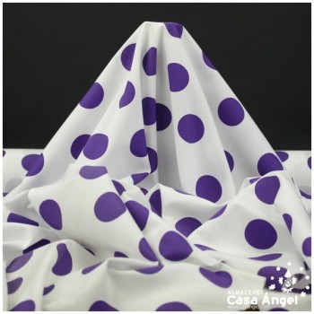 POPELÍN DE LUNARES MORADO SOBRE FONDO BLANCO SERIE JONDO 150cm