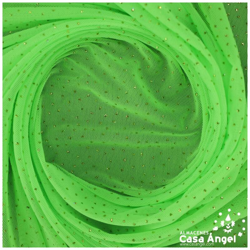 TUL LYCRA VERDE NEÓN CON CHISPAS DE PURPURINA 150cm