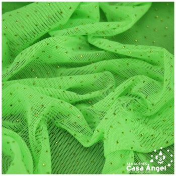 TUL LYCRA VERDE NEÓN CON CHISPAS DE PURPURINA 150cm