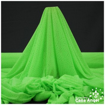 TUL LYCRA VERDE NEÓN CON CHISPAS DE PURPURINA 150cm