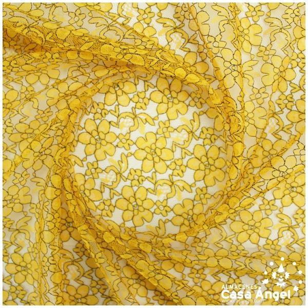 ENCAJE AMARILLO CON FLORES BICOLOR SERIE ELVIS 150cm