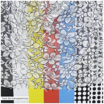 ENCAJE BLANCO CON FLORES BICOLOR SERIE ELVIS 150cm