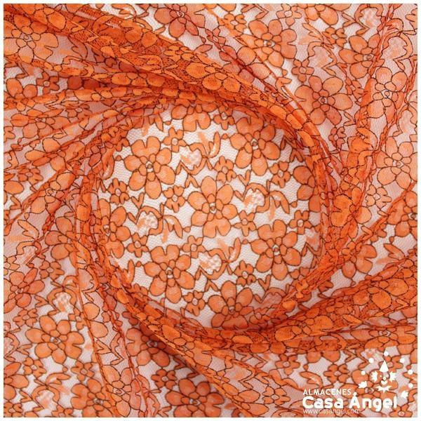 ENCAJE NARANJA CON FLORES BICOLOR SERIE ELVIS 150cm