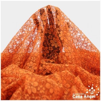 ENCAJE NARANJA CON FLORES BICOLOR SERIE ELVIS 150cm