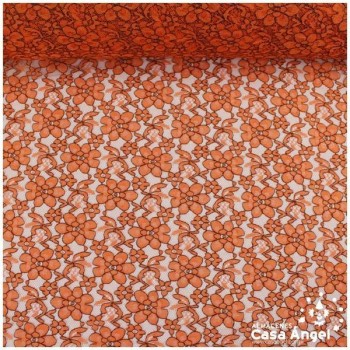 ENCAJE NARANJA CON FLORES BICOLOR SERIE ELVIS 150cm