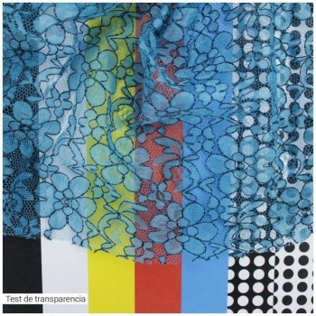 ENCAJE TURQUESA CON FLORES BICOLOR SERIE ELVIS 150cm