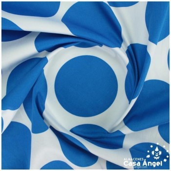 ALGODÓN CON LYCRA LUNARES AZULES SOBRE BLANCO SERIE AINOA 150cm