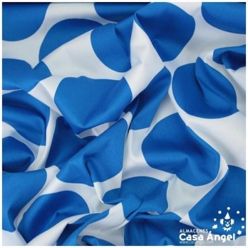 ALGODÓN CON LYCRA LUNARES AZULES SOBRE BLANCO SERIE AINOA 150cm