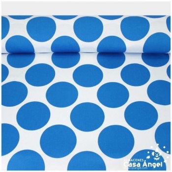 ALGODÓN CON LYCRA LUNARES AZULES SOBRE BLANCO SERIE AINOA 150cm
