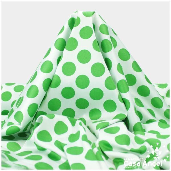 ALGODÓN CON LYCRA LUNARES VERDES SOBRE FONDO BLANCO SERIE AINOA 150cm