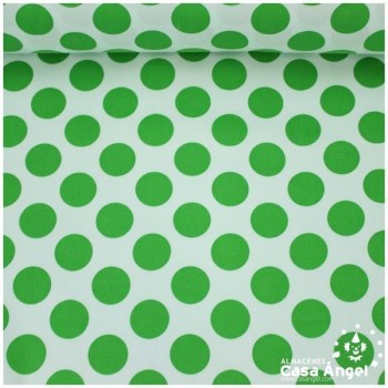 ALGODÓN CON LYCRA LUNARES VERDES SOBRE FONDO BLANCO SERIE AINOA 150cm