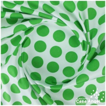 ALGODÓN CON LYCRA LUNARES VERDES SOBRE FONDO BLANCO SERIE AINOA 150cm