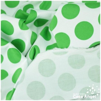 ALGODÓN CON LYCRA LUNARES VERDES SOBRE FONDO BLANCO SERIE AINOA 150cm