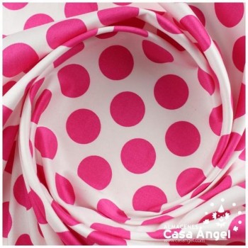 ALGODÓN CON LYCRA LUNARES FUCSIA SOBRE FONDO BLANCO SERIE AINOA 150cm