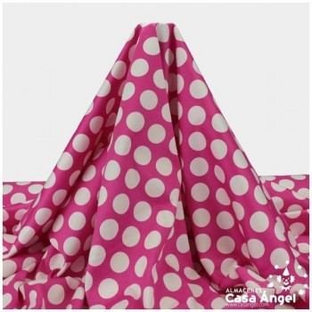 ALGODÓN CON LYCRA LUNARES BLANCOS SOBRE FONDO FUCSIA SERIE AINOA 150cm