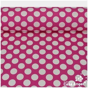 ALGODÓN CON LYCRA LUNARES BLANCOS SOBRE FONDO FUCSIA SERIE AINOA 150cm