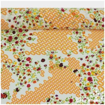 TEJIDO CRESPÓN ESTAMPADO FLORES Y ANILLOS 180cm
