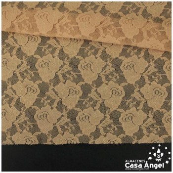 BLONDA ELÁSTICA DE ROSAS BEIGE SERIE SIXTY 135cm