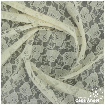 BLONDA ELÁSTICA DE ROSAS CRUDO SERIE SIXTY 135cm
