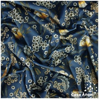 TERCIOPELO AZUL ESTAMPADO CON FLORES SERIE GARUN 140cm