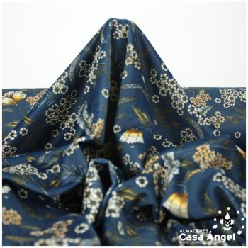 TERCIOPELO AZUL ESTAMPADO CON FLORES SERIE GARUN 140cm
