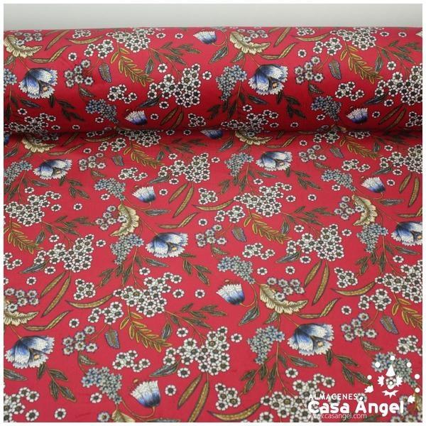 TERCIOPELO ROJO ESTAMPADO CON FLORES SERIE GARUN 140cm