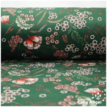 TERCIOPELO VERDE ESTAMPADO CON FLORES SERIE GARUN 140cm