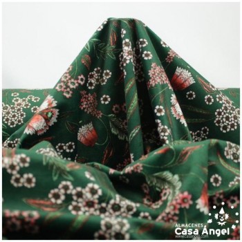 TERCIOPELO VERDE ESTAMPADO CON FLORES SERIE GARUN 140cm