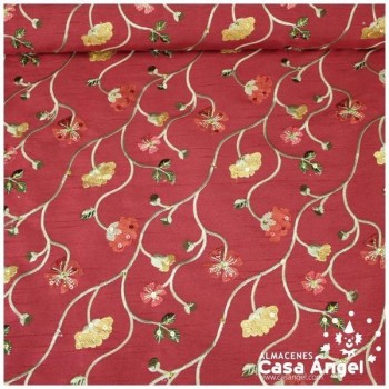 TAFETÁN COLOR BURDEOS CON BORDADO FLORAL Y LENTEJUELAS SERIE KODAI