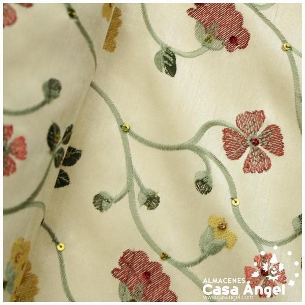 TAFETÁN CRUDO BORDADO FLORAL Y LENTEJUELAS SERIE KODAI 135cm