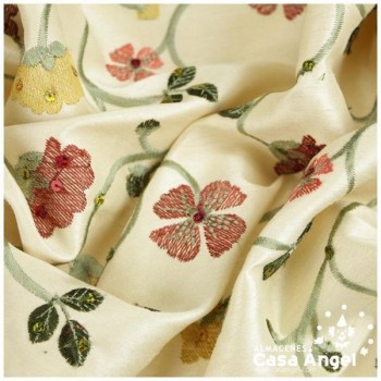 TAFETÁN CRUDO BORDADO FLORAL Y LENTEJUELAS SERIE KODAI 135cm