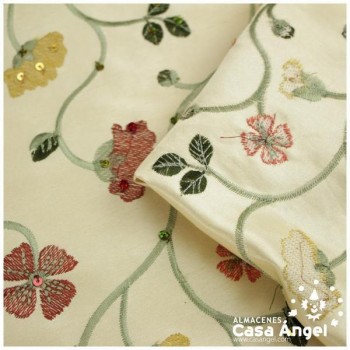 TAFETÁN CRUDO BORDADO FLORAL Y LENTEJUELAS SERIE KODAI 135cm