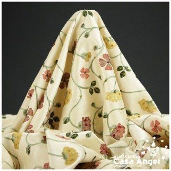 TAFETÁN CRUDO BORDADO FLORAL Y LENTEJUELAS SERIE KODAI 135cm