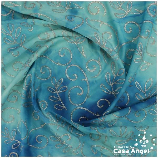 LYCRA TURQUESA DEGRADÉ ESTAMPADA GLITTER SERIE BONSAI 150cm