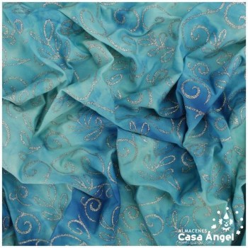 LYCRA TURQUESA DEGRADÉ ESTAMPADA GLITTER SERIE BONSAI 150cm