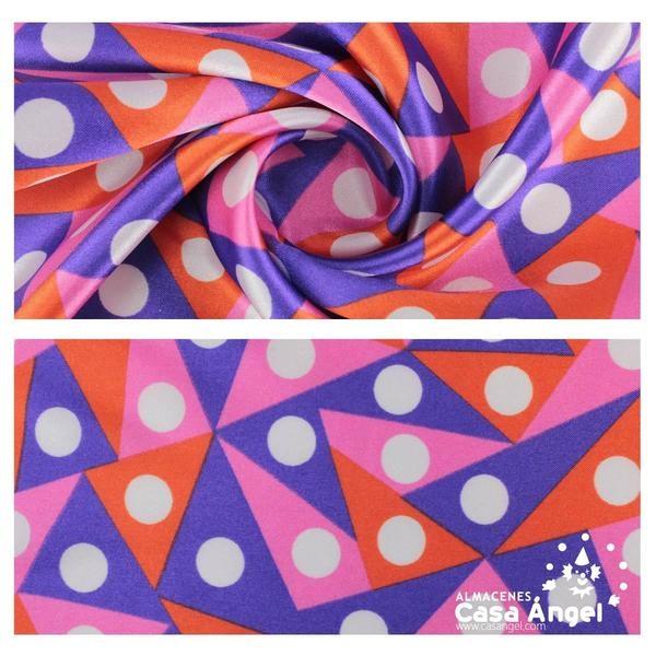 RASO MULTICOLOR CON ESTAMPADO DE TRIÁNGULOS Y LUNARES ANCHO 150cm
