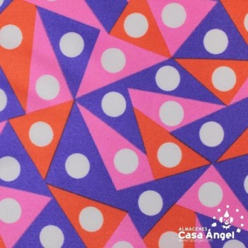 RASO MULTICOLOR CON ESTAMPADO DE TRIÁNGULOS Y LUNARES ANCHO 150cm