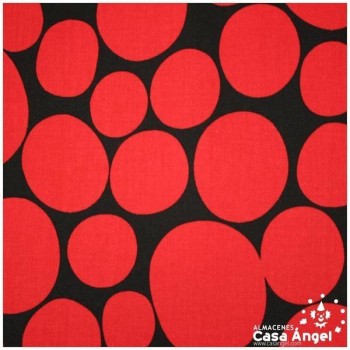 TELA DE ALGODÓN CON LUNARES ROJOS SOBRE NEGRO SERIE LUNA 150cm