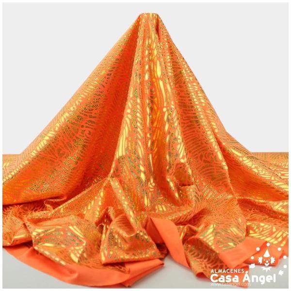 TELA DE DANZA NARANJA CON ESTAMPADO HOLOGRÁFICO SERIE FERRI 140cm