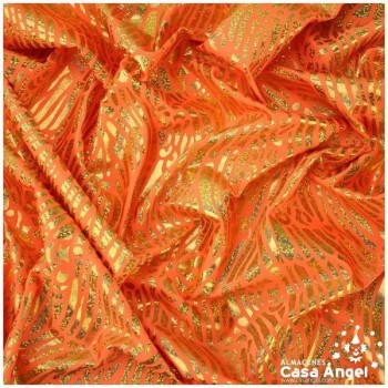 TELA DE DANZA NARANJA CON ESTAMPADO HOLOGRÁFICO SERIE FERRI 140cm